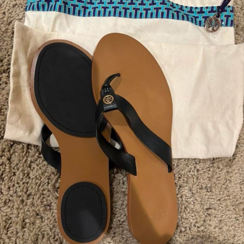 Tory Burch Black and Tan Sandals